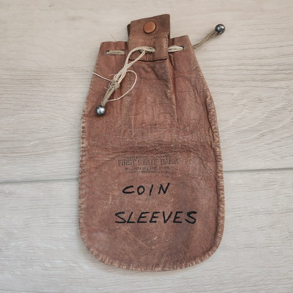 Vintage First State Bank Mountain Lake Minn. Leather Coin Sleeve Pouch Money Bag